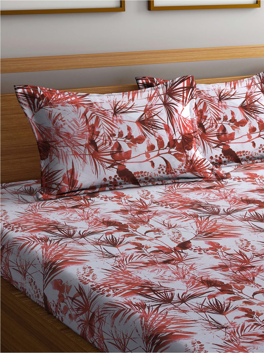 BOMBAY DYEING Serenita Brown Printed Cotton 144 TC Queen Bedsheet with 2 Pillow Covers | Grocsy