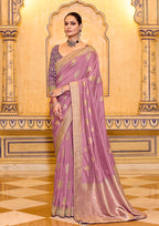 Monjolika Fashion Onion Pink Faux Crepe Silk with beautiful Zari Weaving Work Classic Saree | Grocsy