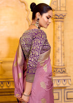 Monjolika Fashion Onion Pink Faux Crepe Silk with beautiful Zari Weaving Work Classic Saree | Grocsy