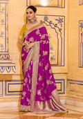 Monjolika Fashion Magenta Faux Crepe Silk with beautiful Zari Weaving Work Classic Saree | Grocsy