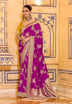 Monjolika Fashion Magenta Faux Crepe Silk with beautiful Zari Weaving Work Classic Saree | Grocsy