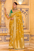 Monjolika Fashion Mustard Faux Crepe Silk with beautiful Zari Weaving Work Classic Saree | Grocsy