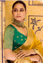 Monjolika Fashion Mustard Faux Crepe Silk with beautiful Zari Weaving Work Classic Saree | Grocsy