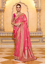 Monjolika Fashion Dark Peach Faux Crepe Silk with beautiful Zari Weaving Work Classic Saree | Grocsy