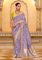 Monjolika Fashion Lavender Faux Crepe Silk with beautiful Zari Weaving Work Classic Saree | Grocsy