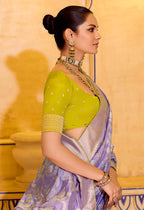 Monjolika Fashion Lavender Faux Crepe Silk with beautiful Zari Weaving Work Classic Saree | Grocsy