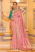 Monjolika Fashion Baby Pink Faux Crepe Silk with beautiful Zari Weaving Work Classic Saree | Grocsy