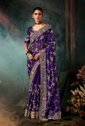 Monjolika Fashion Purple Faux Crepe Embroidery Bridal Reception Festival Wedding Wear Heavy Border Saree | Grocsy