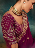 Monjolika Fashion Burgundy Faux Satin Embroidery Bridal Reception Festival Wedding Wear Heavy Border Saree | Grocsy