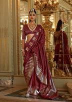 Monjolika Fashion Maroon Weaving Work Silk Blend Classic Saree | Grocsy