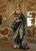 Monjolika Fashion Black Weaving Work Silk Blend Classic Saree | Grocsy
