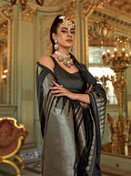 Monjolika Fashion Black Weaving Work Silk Blend Classic Saree | Grocsy