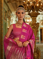 Monjolika Fashion Hot Pink Weaving Work Silk Blend Classic Saree | Grocsy