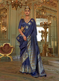 Monjolika Fashion Navy Blue Weaving Work Silk Blend Classic Saree | Grocsy