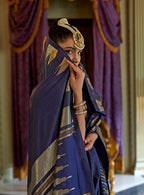 Monjolika Fashion Navy Blue Weaving Work Silk Blend Classic Saree | Grocsy