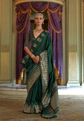 Monjolika Fashion Bottle Green Weaving Work Silk Blend Classic Saree | Grocsy