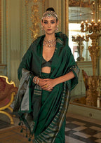 Monjolika Fashion Bottle Green Weaving Work Silk Blend Classic Saree | Grocsy