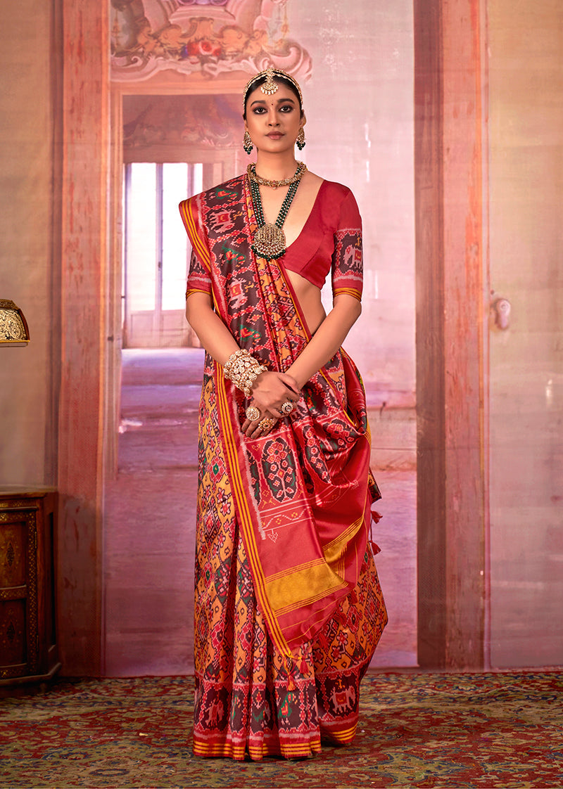 Monjolika Fashion Multi Colour Patola Print Silk Blend Trendy Saree | Grocsy