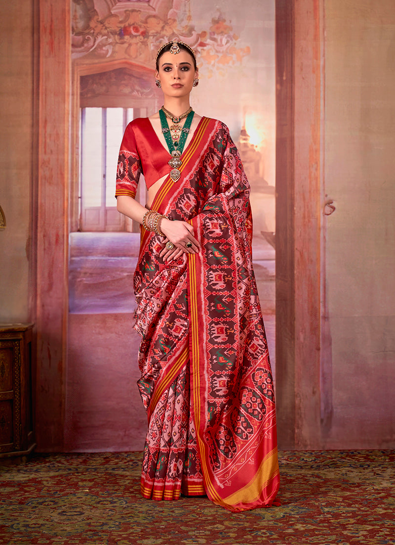 Monjolika Fashion Multi Colour Patola Print Silk Blend Trendy Saree | Grocsy