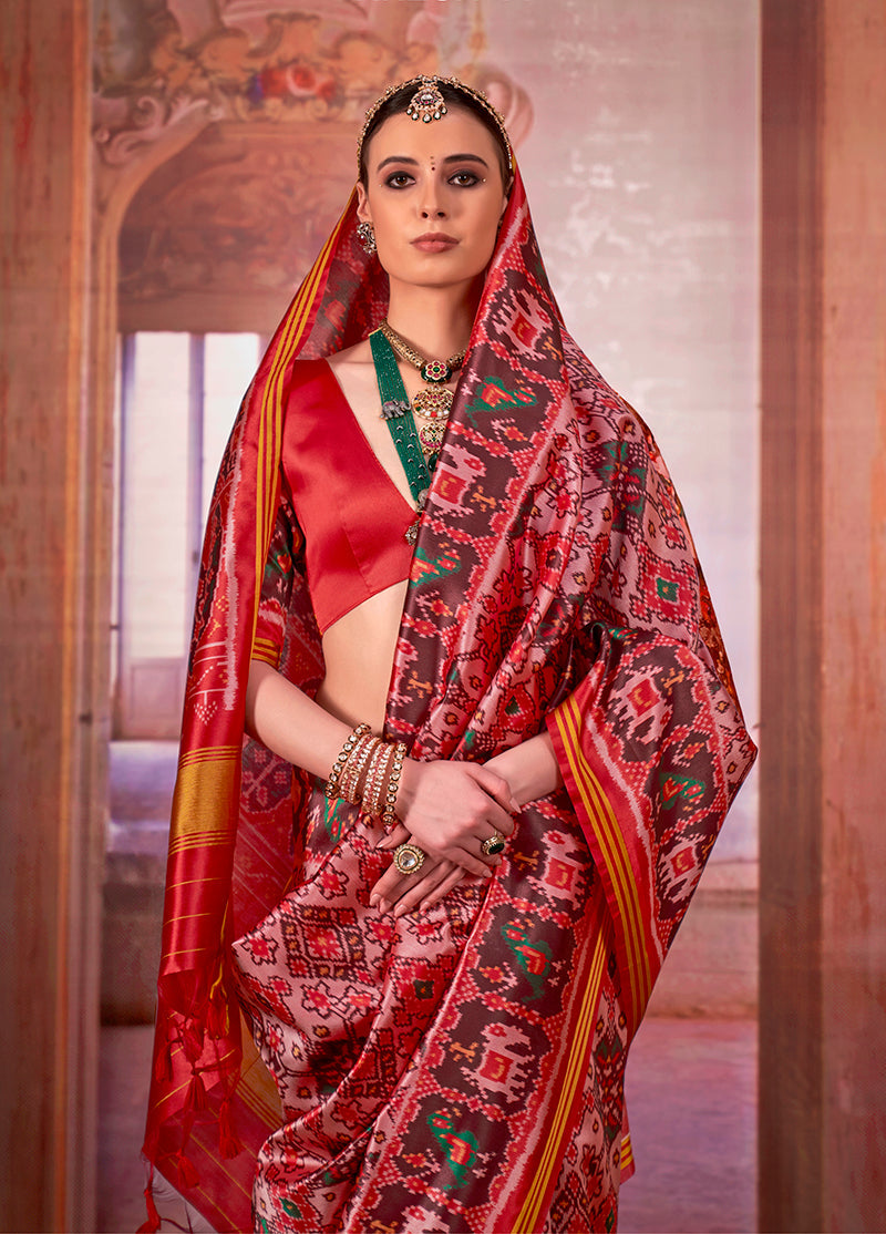 Monjolika Fashion Multi Colour Patola Print Silk Blend Trendy Saree | Grocsy