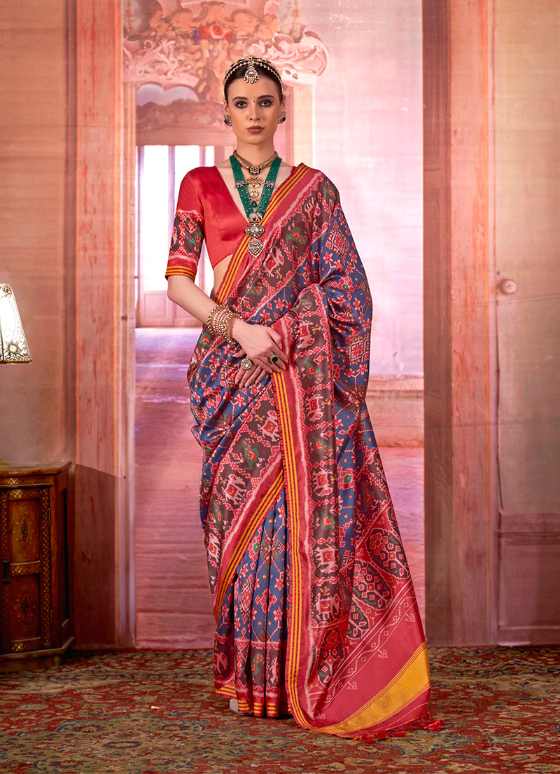 Monjolika Fashion Multi Colour Patola Print Silk Blend Trendy Saree | Grocsy