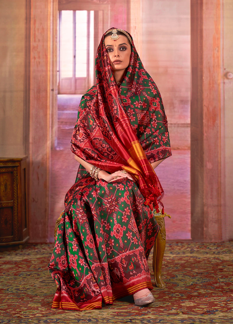 Monjolika Fashion Multi Colour Patola Print Silk Blend Trendy Saree | Grocsy