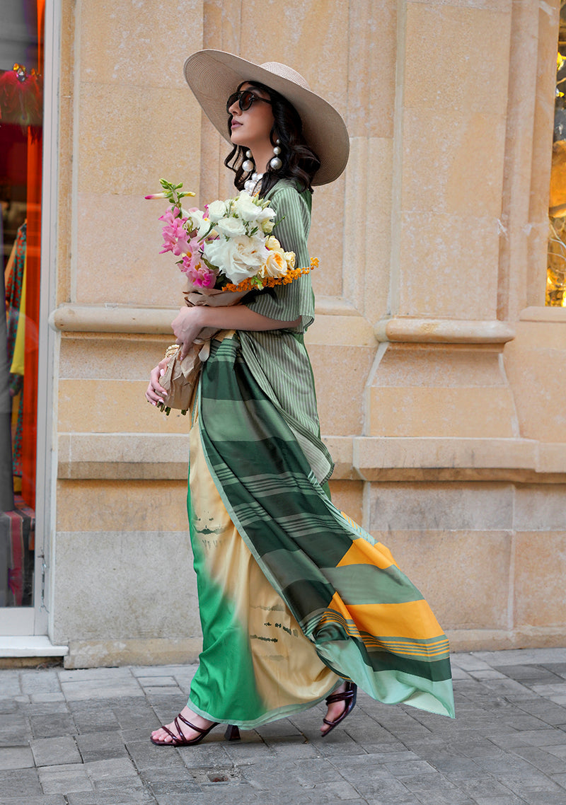 Monjolika Fashion Multi Colour Silk Blend Digital Print Casual Classic Saree | Grocsy
