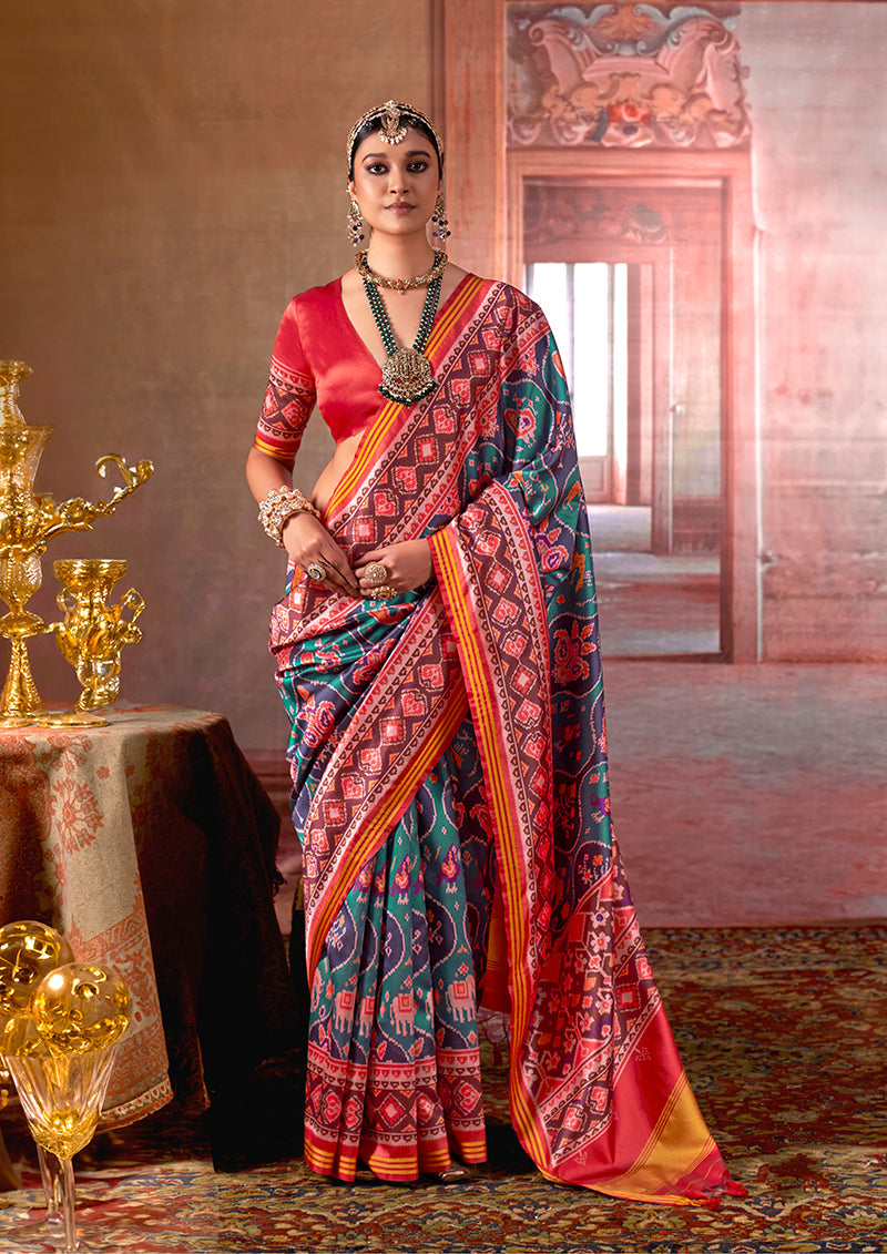 Monjolika Fashion Multicolor Silk Blend Patola Print Saree for Wedding & Festive Wear | Grocsy