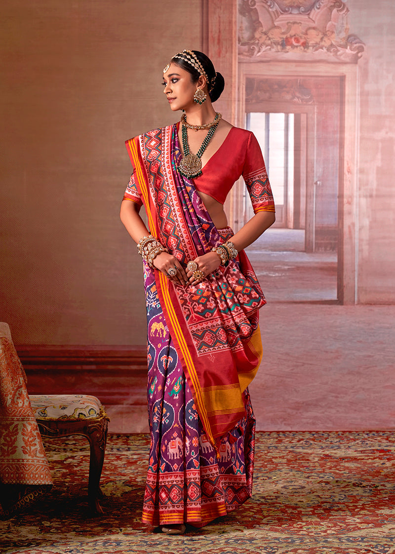 Monjolika Fashion Multicolor Silk Blend Patola Print Saree for Wedding & Festive Wear | Grocsy