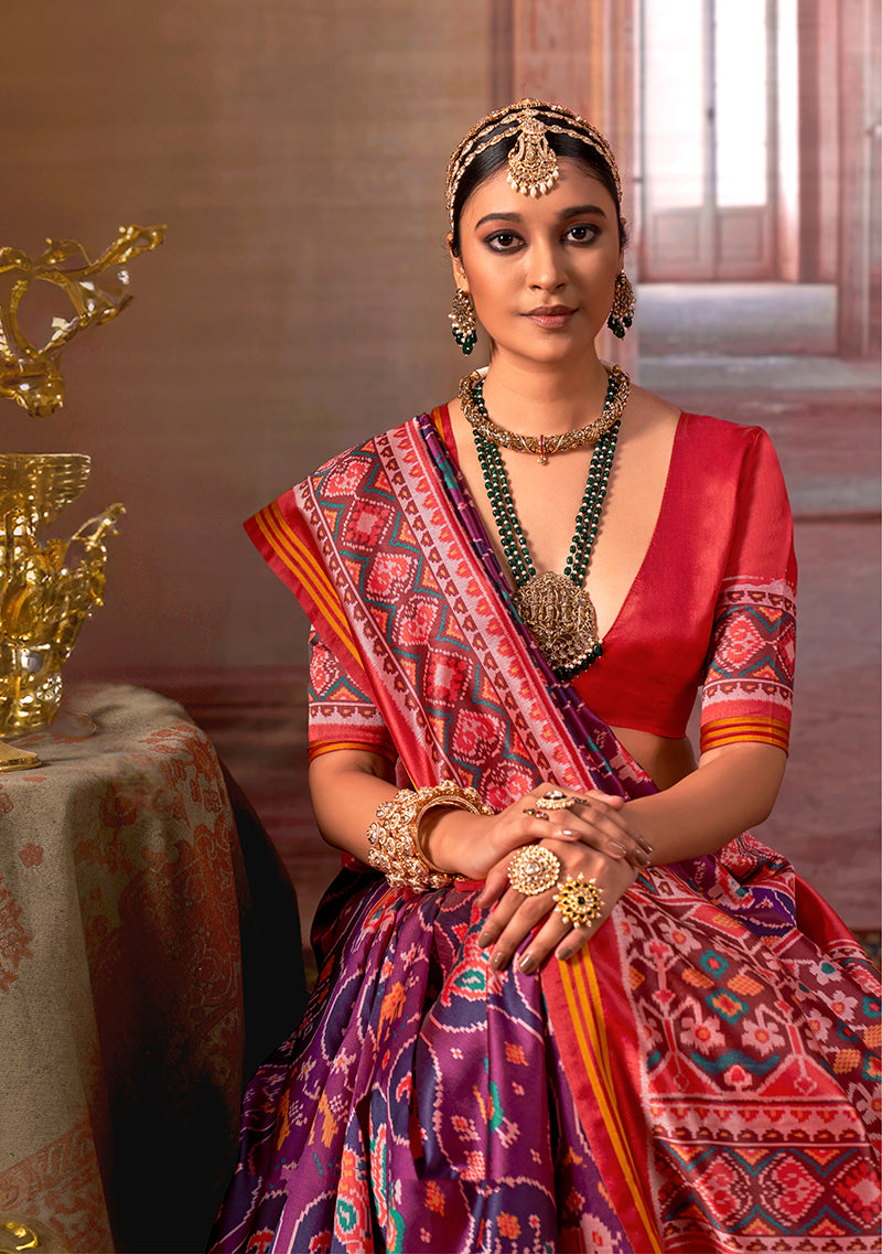 Monjolika Fashion Multicolor Silk Blend Patola Print Saree for Wedding & Festive Wear | Grocsy