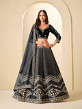 Monjolika Fashion Black Velvet Embroidered Sequins Work A Line Lehenga Choli | Grocsy