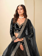 Monjolika Fashion Black Velvet Embroidered Sequins Work A Line Lehenga Choli | Grocsy