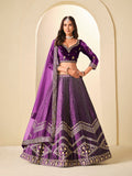 Monjolika Fashion Purple Velvet Embroidered Sequins Work A Line Lehenga Choli | Grocsy
