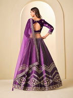 Monjolika Fashion Purple Velvet Embroidered Sequins Work A Line Lehenga Choli | Grocsy