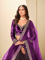Monjolika Fashion Purple Velvet Embroidered Sequins Work A Line Lehenga Choli | Grocsy