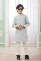 Raivat Ethnic Art Silk Embroidery Work Kids Kurta Pajama In Mint Green Colour | Grocsy