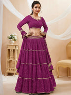 Tulsi Art Gorgeous Purple Leheriya Printed Georgette Festival Wear Lehenga Choli | Grocsy
