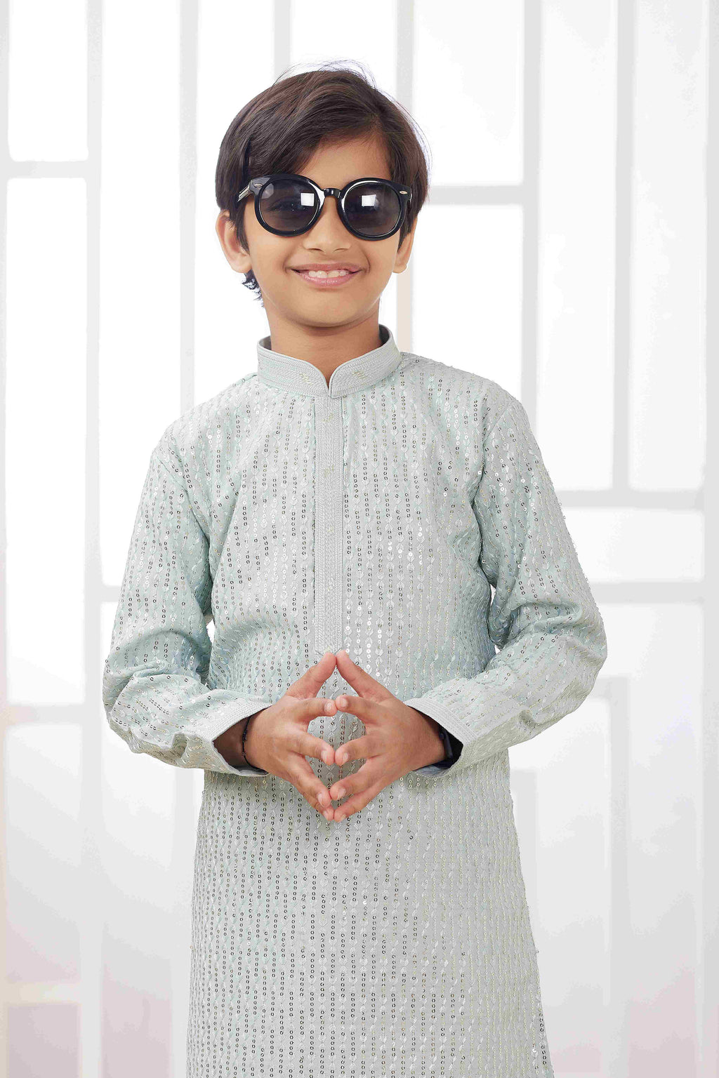 Raivat Ethnic Art Silk Embroidery Work Kids Kurta Pajama In Mint Green Colour | Grocsy