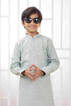 Raivat Ethnic Art Silk Embroidery Work Kids Kurta Pajama In Mint Green Colour | Grocsy