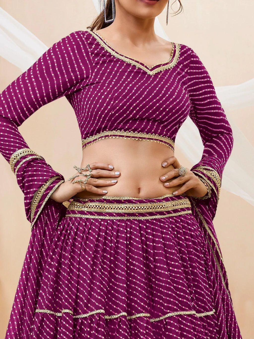 Tulsi Art Gorgeous Purple Leheriya Printed Georgette Festival Wear Lehenga Choli | Grocsy