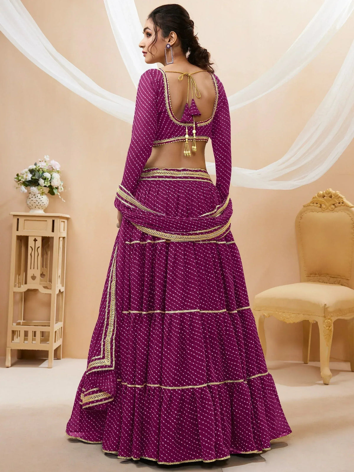 Tulsi Art Gorgeous Purple Leheriya Printed Georgette Festival Wear Lehenga Choli | Grocsy