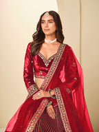 Monjolika Fashion Maroon Velvet Embroidered Sequins Work A Line Lehenga Choli | Grocsy