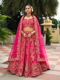 Monjolika Fashion Rani Pink Khatli Embroidered Silk Blend Bridal Lehenga Choli | Grocsy
