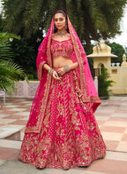 Monjolika Fashion Rani Pink Khatli Embroidered Silk Blend Bridal Lehenga Choli | Grocsy