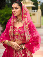 Monjolika Fashion Rani Pink Khatli Embroidered Silk Blend Bridal Lehenga Choli | Grocsy