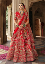 Monjolika Fashion Red Khatli Embroidered Silk Blend Bridal Lehenga Choli | Grocsy