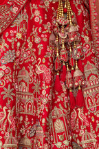 Monjolika Fashion Red Khatli Embroidered Silk Blend Bridal Lehenga Choli | Grocsy