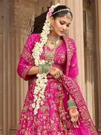 Monjolika Fashion Magenta Pink Khatli Embroidered Silk Blend Bridal Lehenga Choli | Grocsy