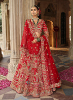 Monjolika Fashion Red Khatli Embroidered Silk Blend Bridal Lehenga Choli | Grocsy