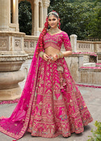 Monjolika Fashion Rani Pink Khatli Embroidered Silk Blend Bridal Lehenga Choli | Grocsy